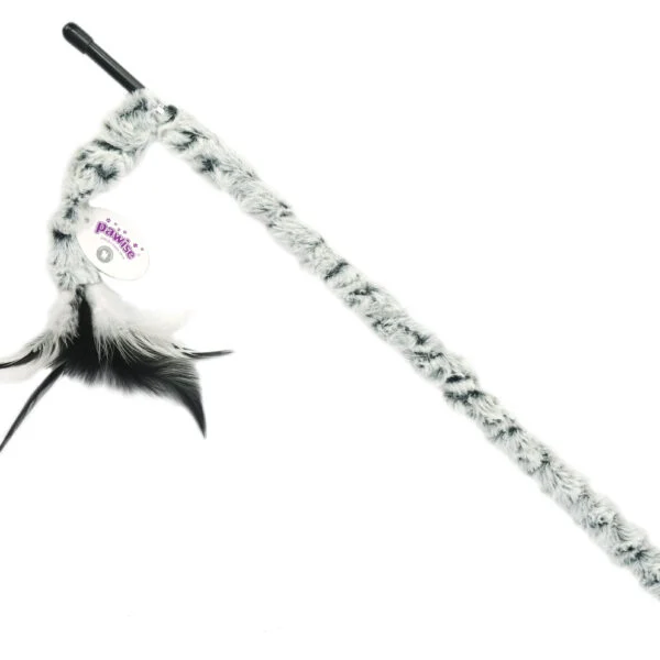 Wędka dla kota z pluszowym ogonem i piórkami, długość patyczka 46 cm – Pawise Cat Teaser Plush Tail