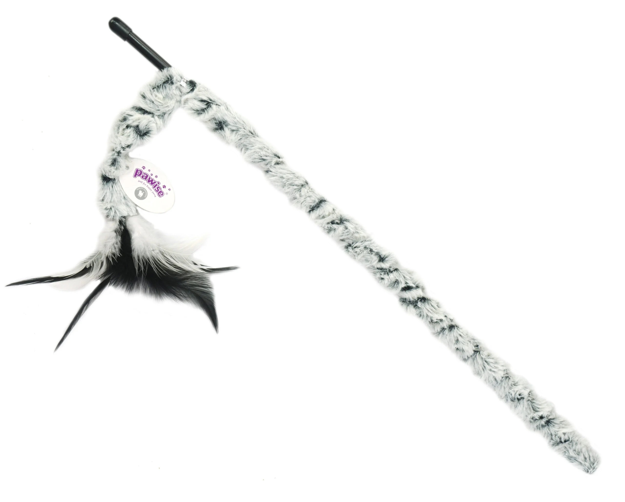 PAWI280941.jpg Wędka dla kota z pluszowym ogonem i piórkami, długość patyczka 46 cm – Pawise Cat Teaser Plush Tail - obrazek 1