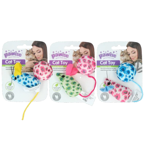 Zestaw zabawek dla kota: myszka i piłeczka z kocimiętką, 2 sztuki – Pawise Cat Toy - Mice & Ball
