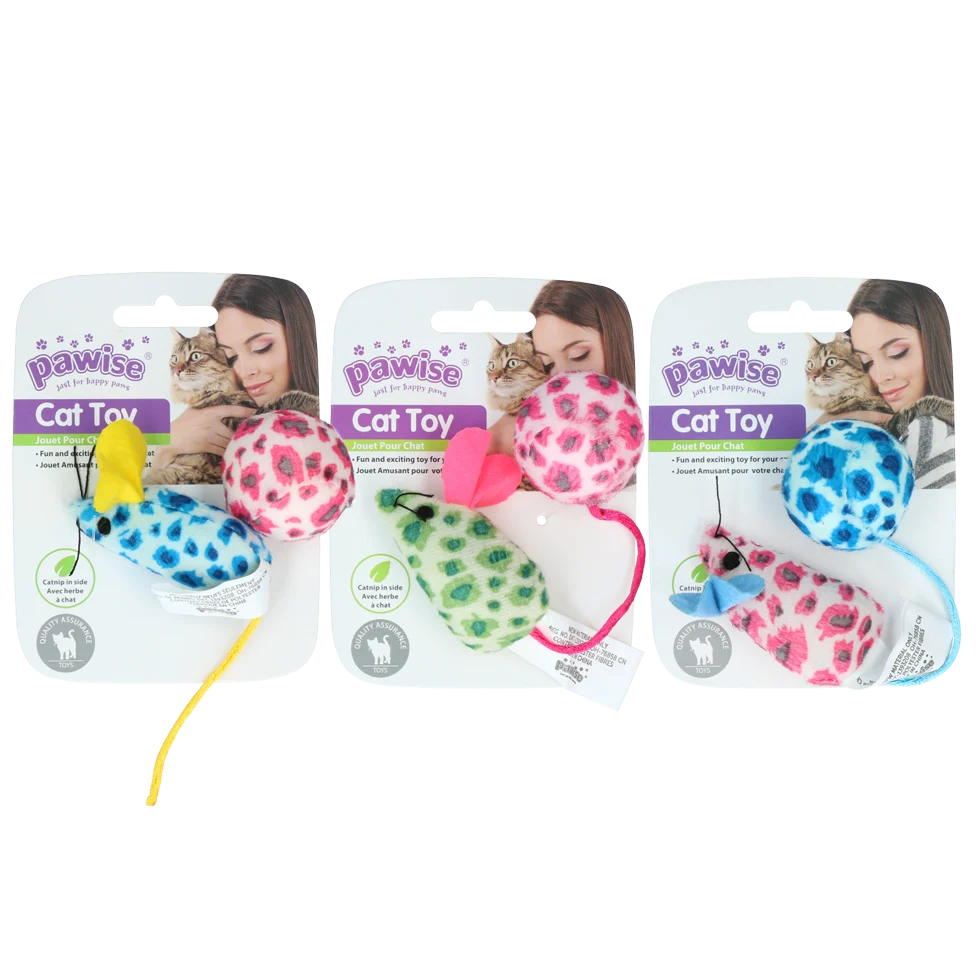 Zestaw zabawek dla kota: myszka i piłeczka z kocimiętką, 2 sztuki – Pawise Cat Toy - Mice & Ball - obrazek 1