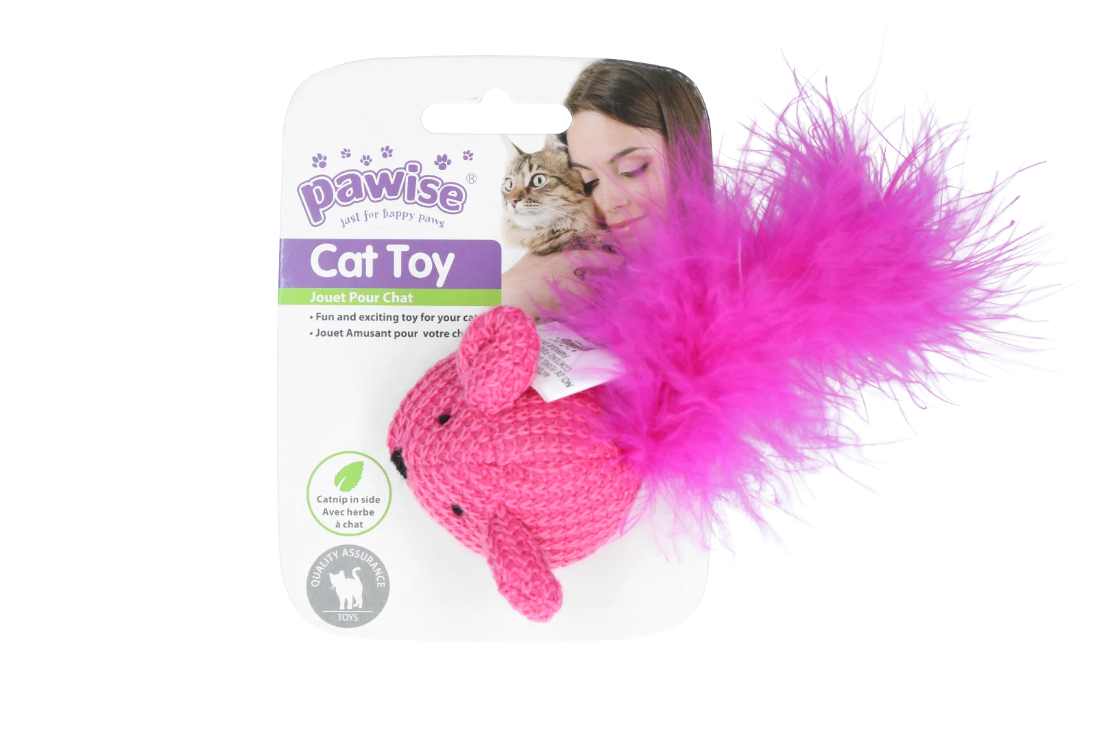 Myszka dla kota z kocimiętką i piórkami, 14 cm – Pawise Cat Toy Wool Mouse - obrazek 3