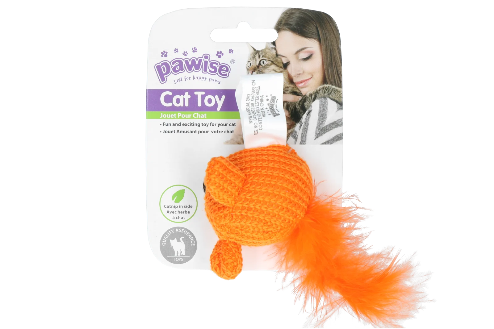 Myszka dla kota z kocimiętką i piórkami, 14 cm – Pawise Cat Toy Wool Mouse - obrazek 2
