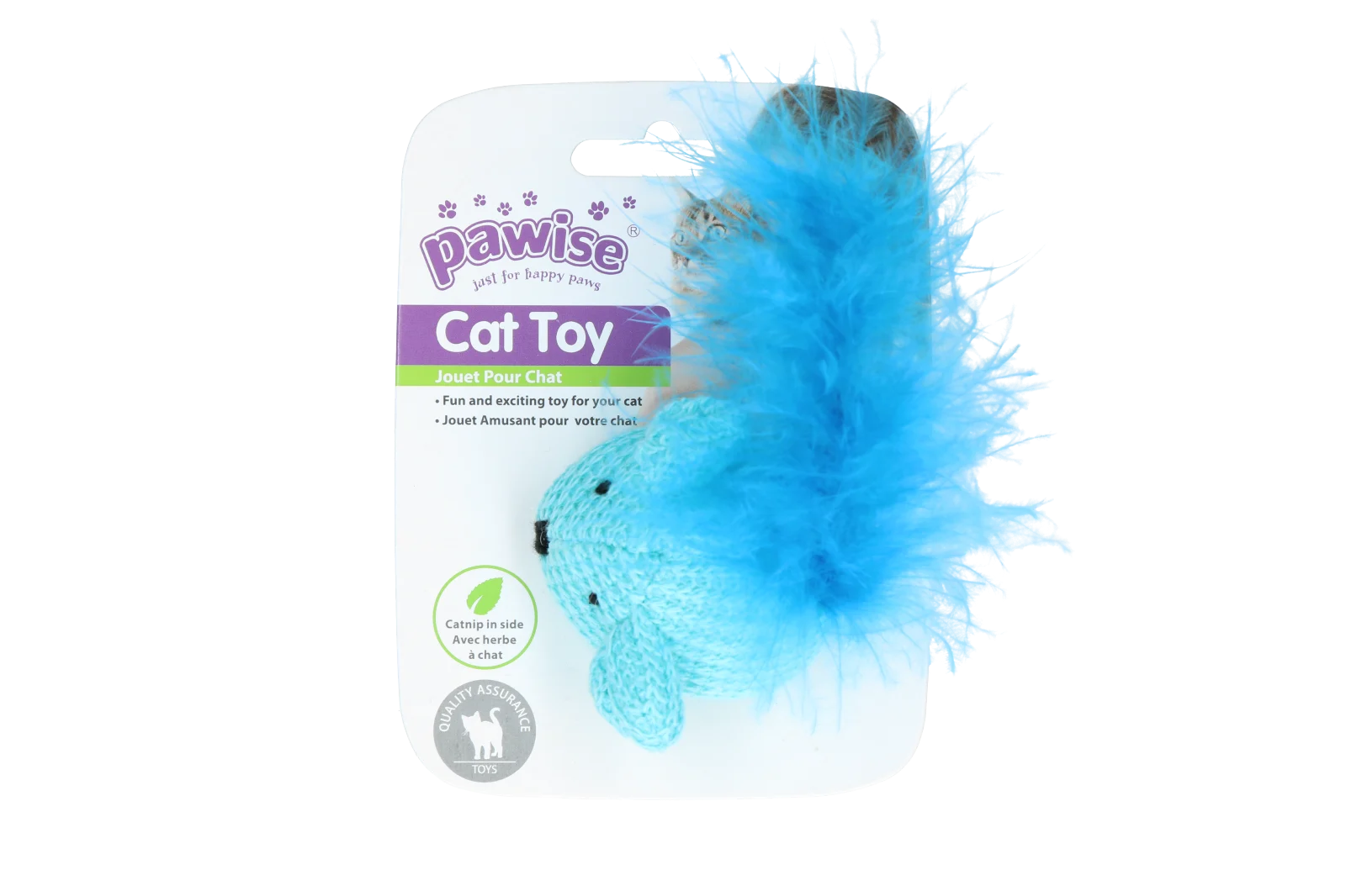 Myszka dla kota z kocimiętką i piórkami, 14 cm – Pawise Cat Toy Wool Mouse - obrazek 4