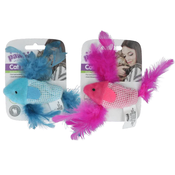 Zabawka dla kota w kształcie rybki z kocimiętką i piórkami – Pawise 100% Catnip Toy Vis