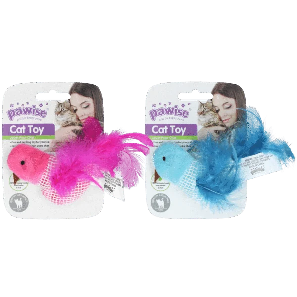 Zabawka dla kota w kształcie ptaszka z kocimiętką i piórkami – Pawise 100% Catnip Toy Vogel