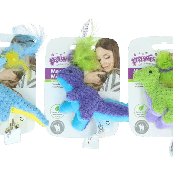 Pluszak dla kota z kocimiętką i piórkami, 12 x 12 cm – Pawise meow meow life Dinosaurus