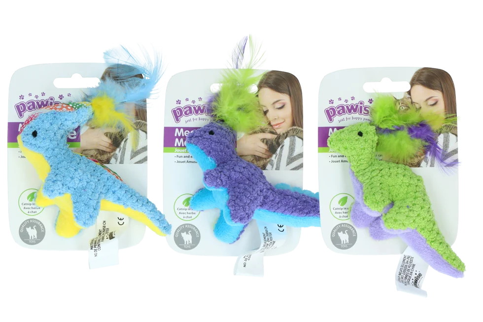 Pluszak dla kota z kocimiętką i piórkami, 12 x 12 cm – Pawise meow meow life Dinosaurus - obrazek 1