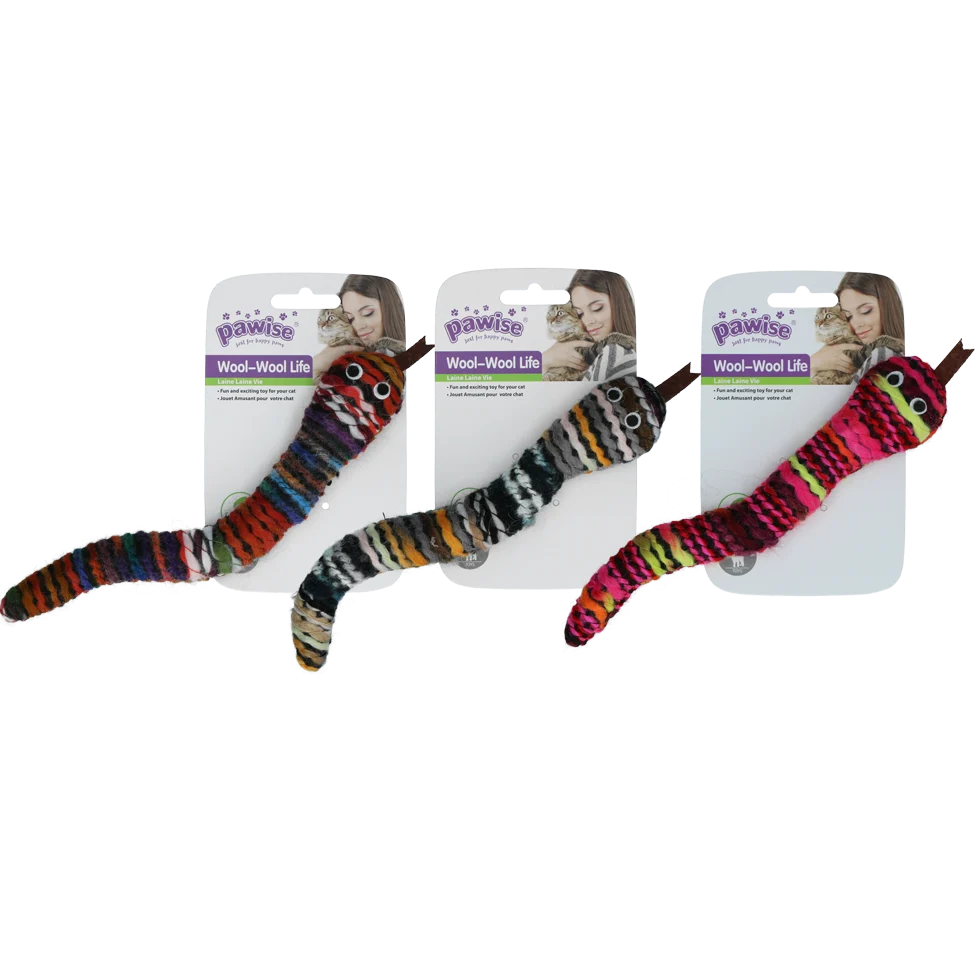 Dziana zabawka dla kota w kształcie węża z kocimiętką i piszczałką, 23 cm – Pawise Wool-Wool life Slang - obrazek 1