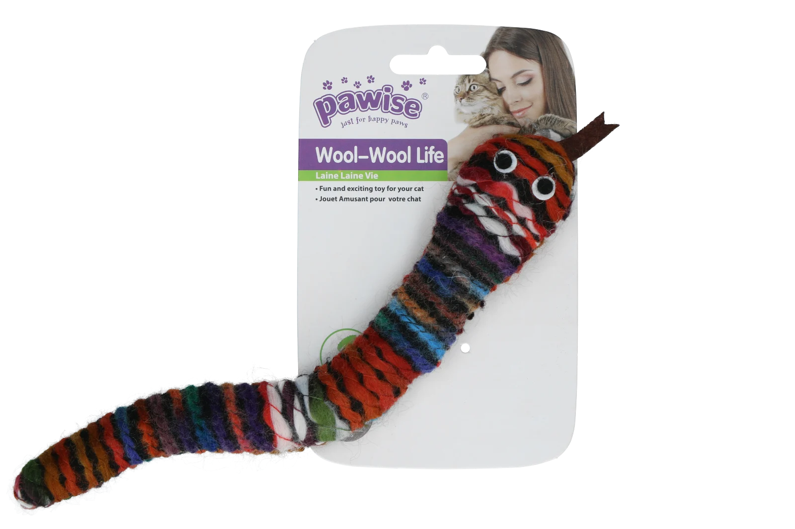 Dziana zabawka dla kota w kształcie węża z kocimiętką i piszczałką, 23 cm – Pawise Wool-Wool life Slang - obrazek 3