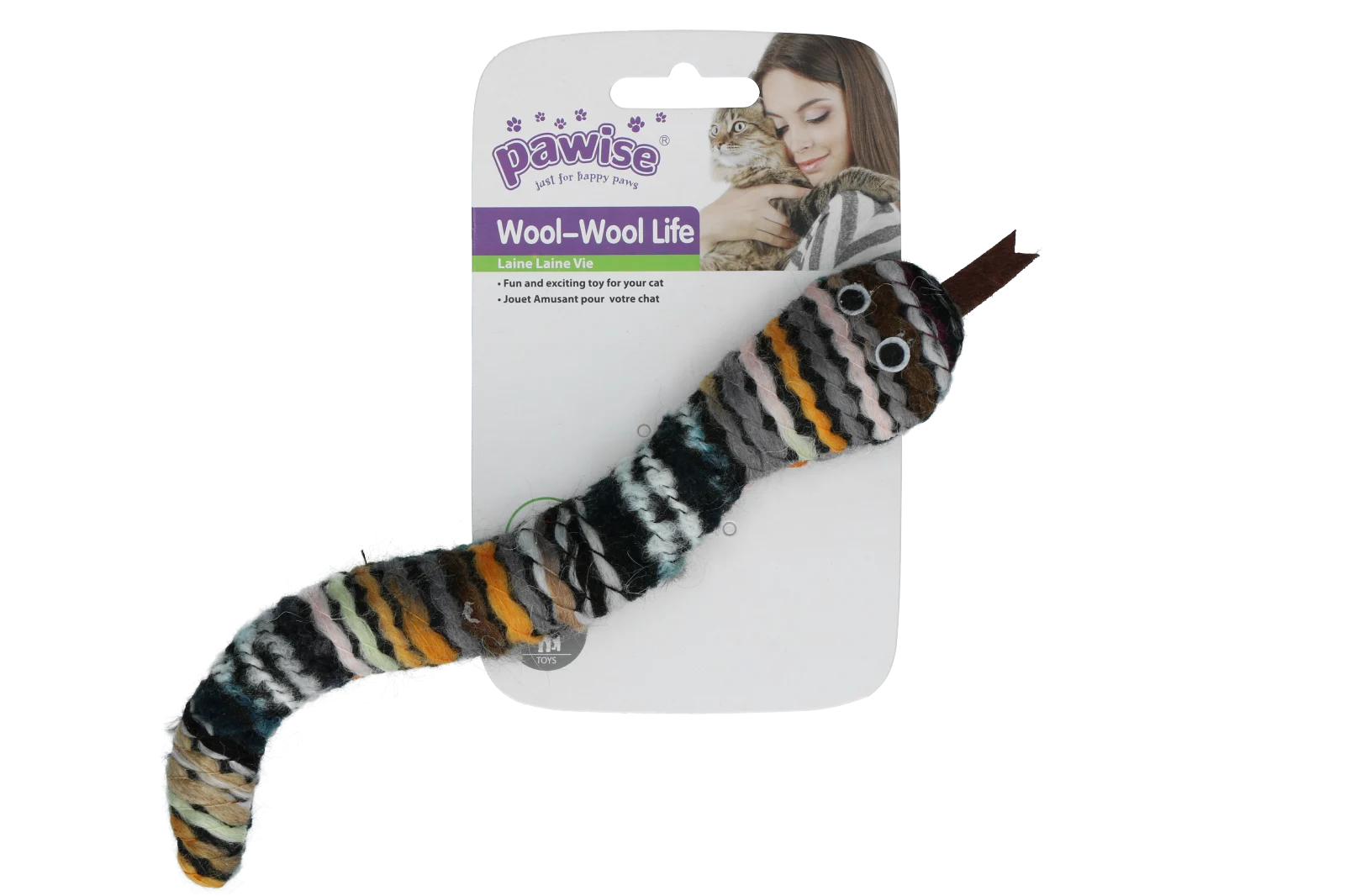 Dziana zabawka dla kota w kształcie węża z kocimiętką i piszczałką, 23 cm – Pawise Wool-Wool life Slang - obrazek 2