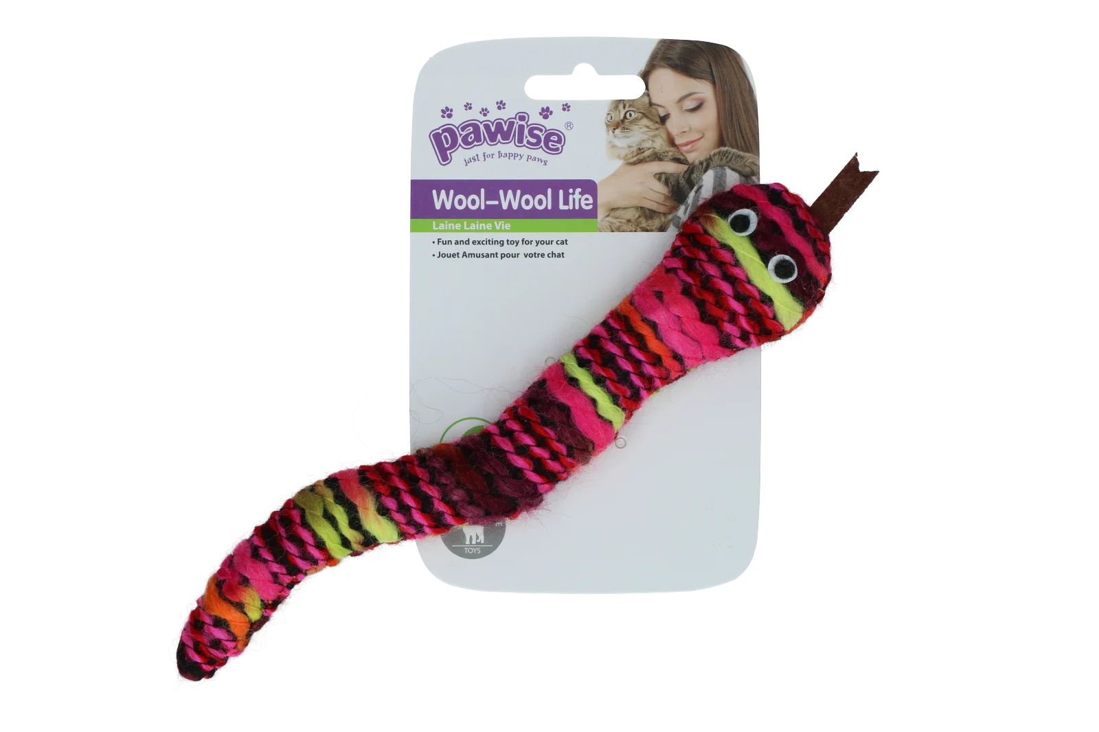Dziana zabawka dla kota w kształcie węża z kocimiętką i piszczałką, 23 cm – Pawise Wool-Wool life Slang - obrazek 4