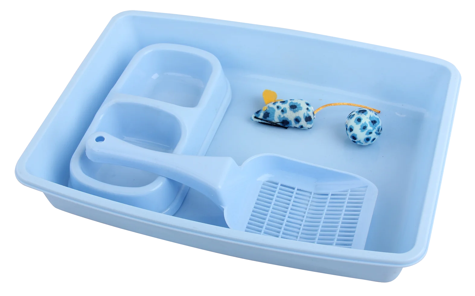Zestaw startowy dla kociaka z kuwetą i miską na karmę, niebieski – Pawise Kitten Starter Set - obrazek 1