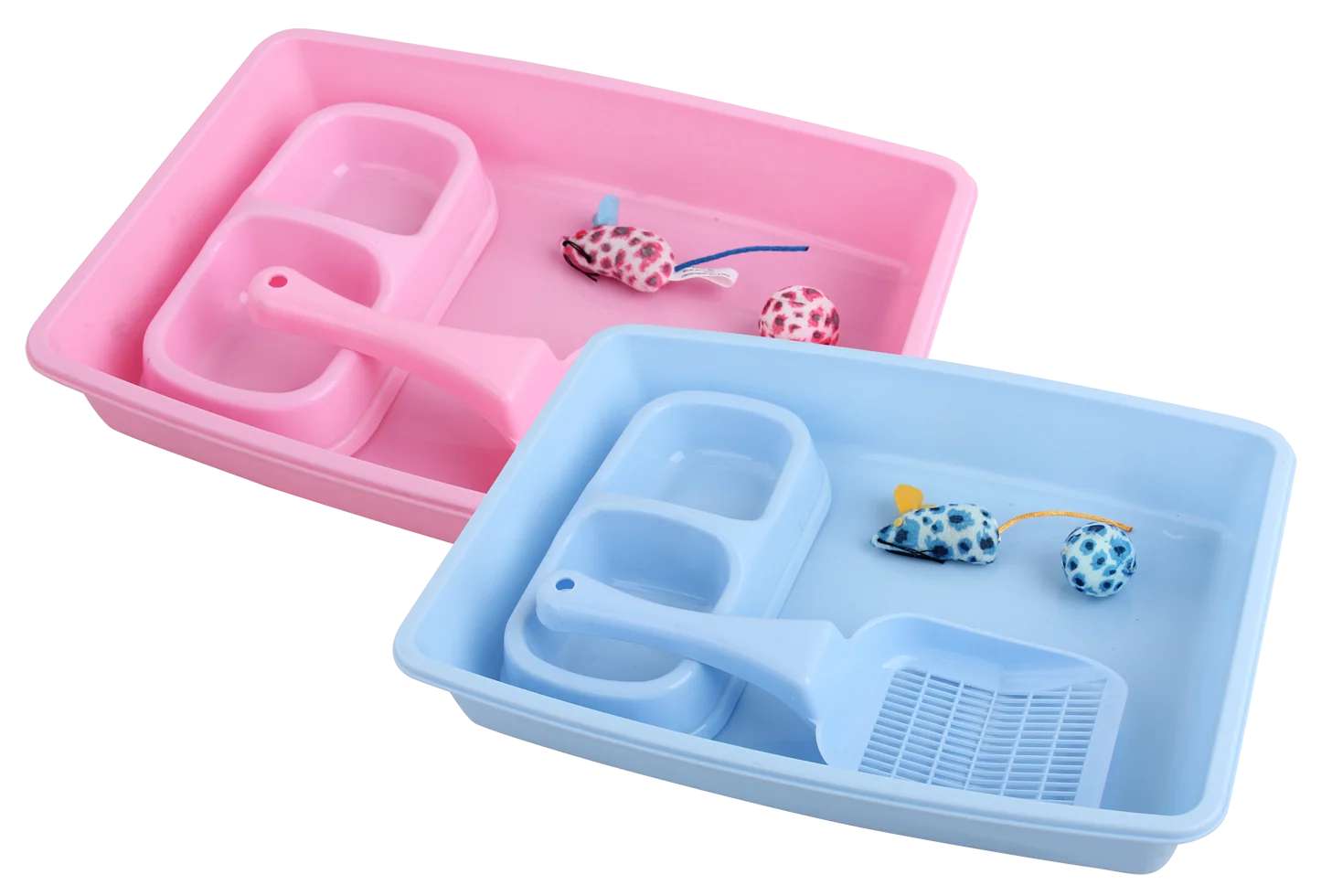Zestaw startowy dla kociaka z kuwetą i miską na karmę, niebieski – Pawise Kitten Starter Set - obrazek 2