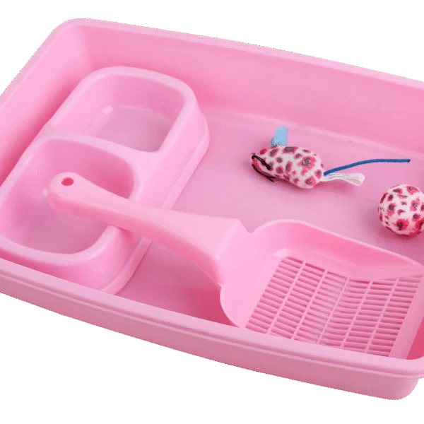 Różowy zestaw wyprawkowy dla kociąt z kuwetą i miską na karmę – Pawise Kitten Starter Set