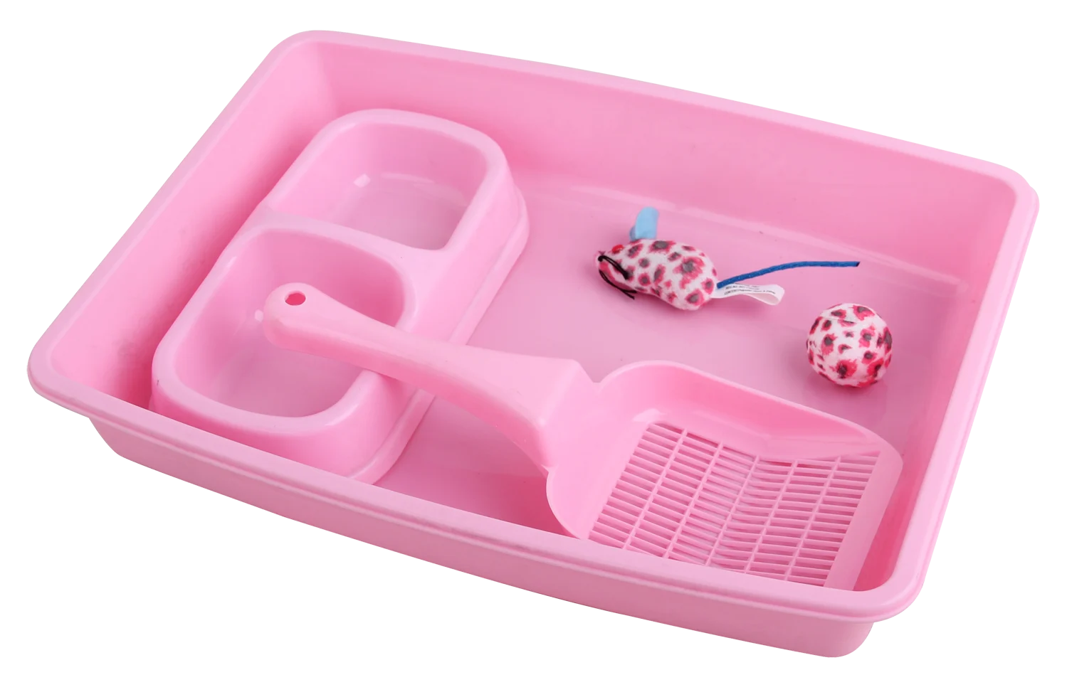 Różowy zestaw wyprawkowy dla kociąt z kuwetą i miską na karmę – Pawise Kitten Starter Set - obrazek 1