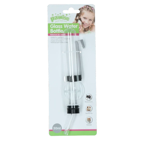 Szklana butelka do picia dla chomików z uchwytem i przyssawką, 50 ml – Pawise Hamster Glass Water Bottle