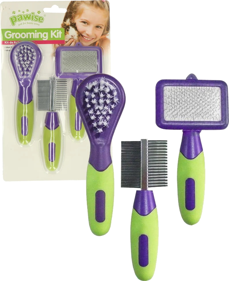 Zestaw pielęgnacyjny dla królików i gryzoni z 3 szczotkami o długości od 12 do 13 cm – Pawise Grooming Kit Rodents & Rabbits - obrazek 2