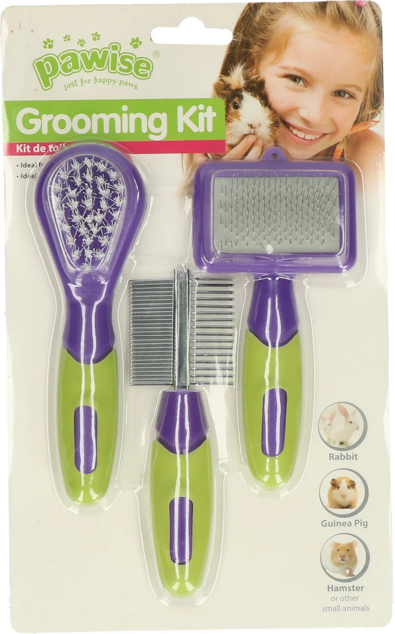 Zestaw pielęgnacyjny dla królików i gryzoni z 3 szczotkami o długości od 12 do 13 cm – Pawise Grooming Kit Rodents & Rabbits