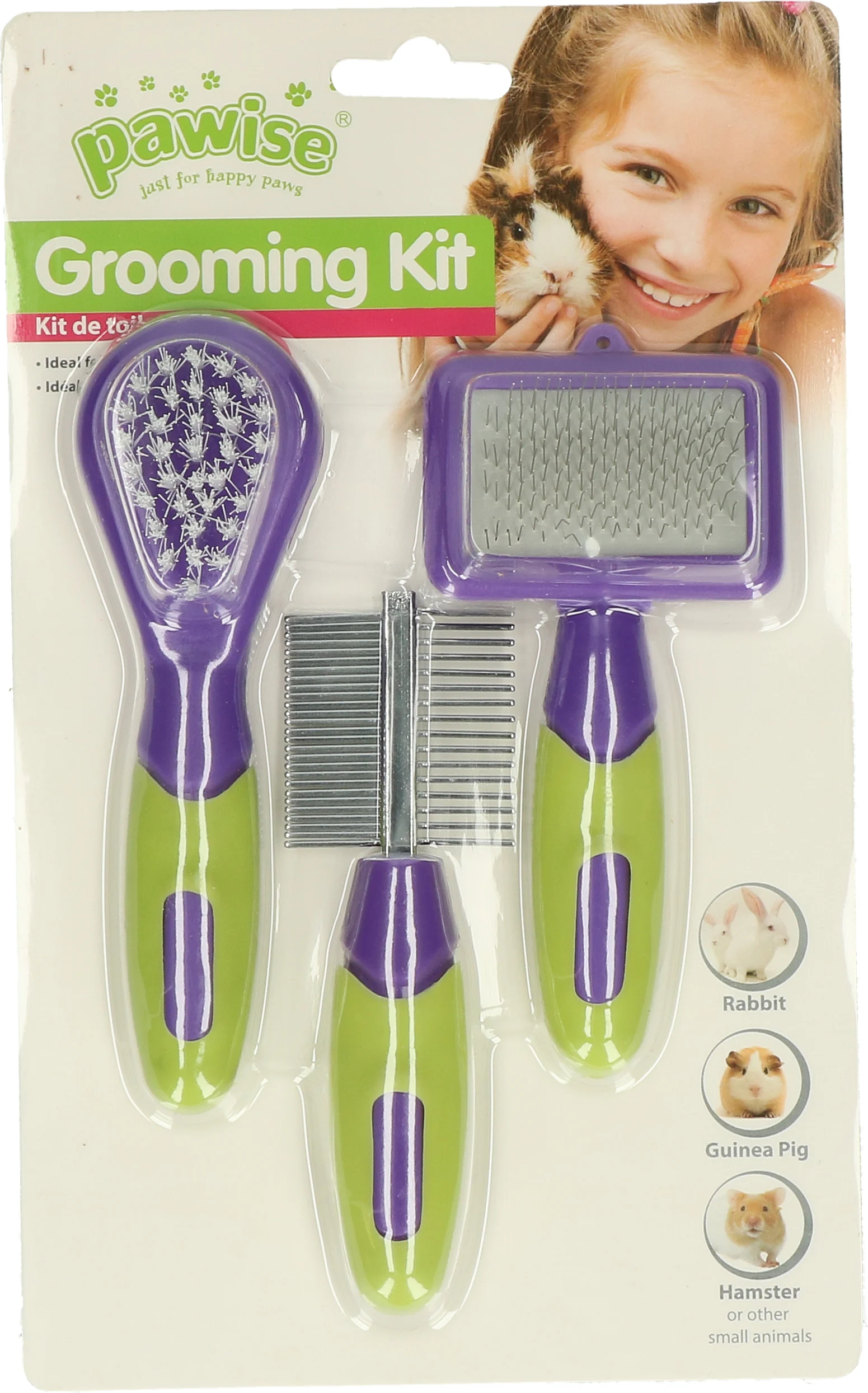 Zestaw pielęgnacyjny dla królików i gryzoni z 3 szczotkami o długości od 12 do 13 cm – Pawise Grooming Kit Rodents & Rabbits - obrazek 1