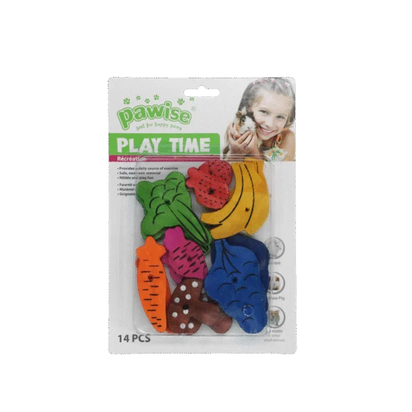 Drewniana zabawka do gryzienia, 18 sztuk – Pawise Play Time Small Pet Fruit & Veggie mix