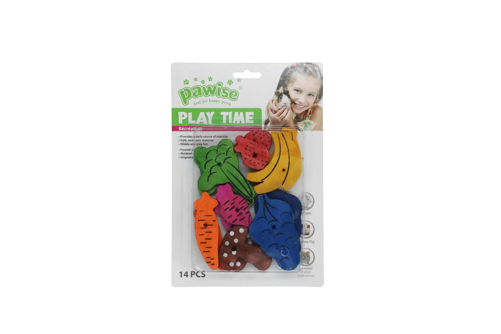 Drewniana zabawka do gryzienia, 18 sztuk – Pawise Play Time Small Pet Fruit & Veggie mix - obrazek 1