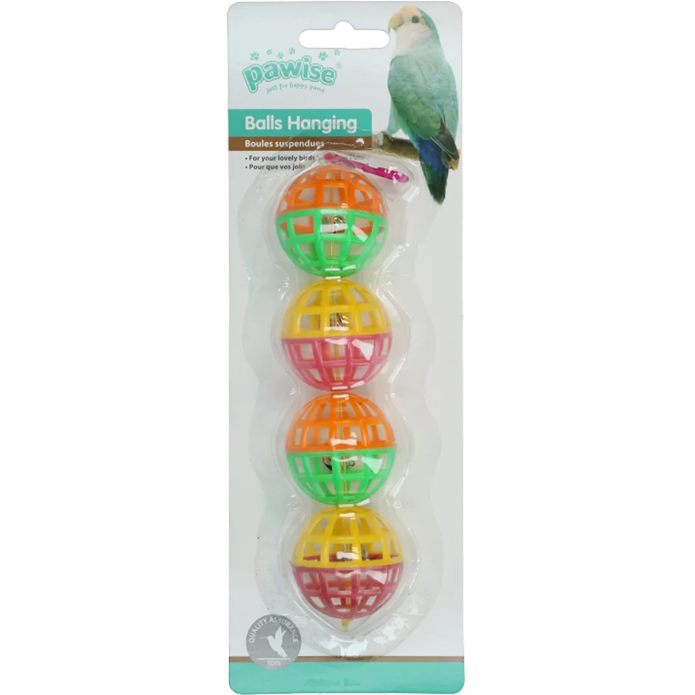 Wiszące piłki dla ptaków z dzwoneczkami, 4 sztuki, 16 cm – Pawise Balls Hanging - obrazek 1