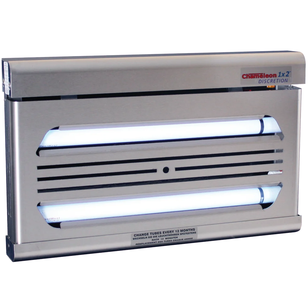 Lampa owadobójcza na muchy do montażu na ścianie z ukrytą wkładką klejową, stal nierdzewna – PestWest Chameleon 1x2 Discretion - obrazek 1