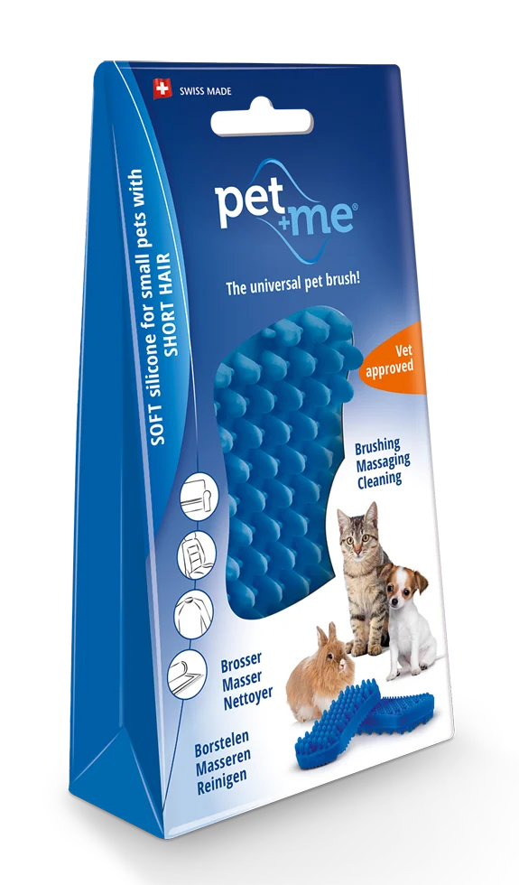Szczotka silikonowa dla kotów krótkowłosych, niebieska – Pet + Me Cat Hair Brush - obrazek 1