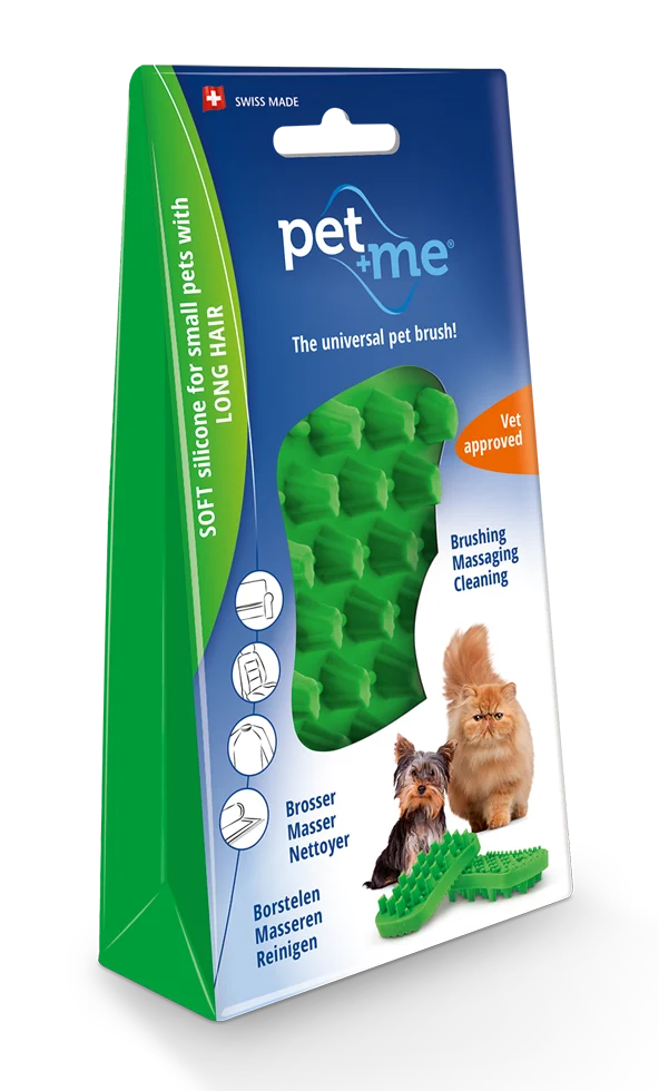 Szczotka silikonowa dla kotów długowłosych, zielona – Pet + Me Cat Hair Brush - obrazek 1