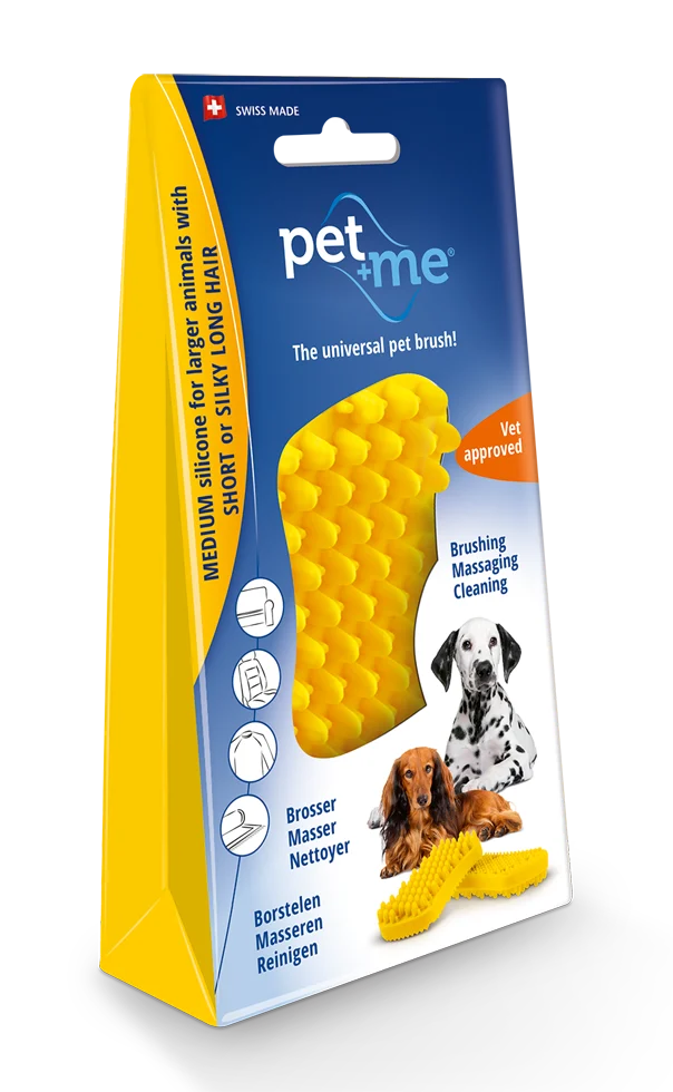 PETM007.png Szczotka silikonowa dla psów krótkowłosych, żółta – Pet + Me - obrazek 1