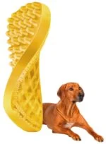 Szczotka silikonowa dla psów krótkowłosych, żółta – Pet + Me - obrazek 4