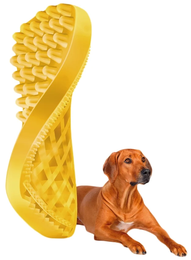 Szczotka silikonowa dla psów krótkowłosych, żółta – Pet + Me - obrazek 4