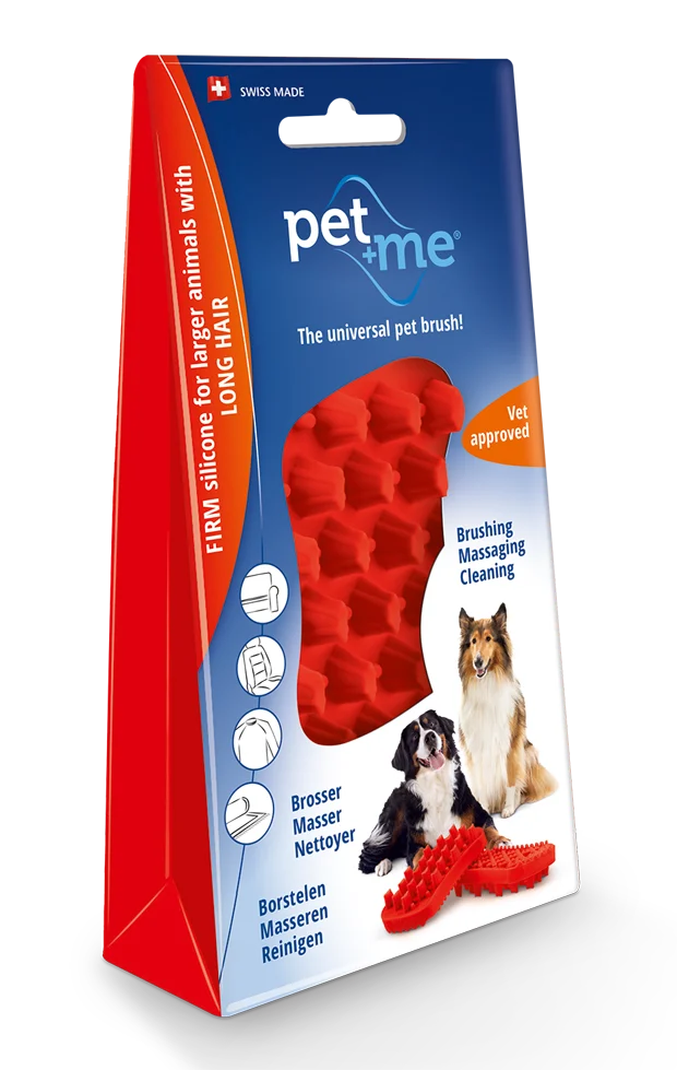 Szczotka silikonowa dla psów długowłosych, czerwona – Pet + Me - obrazek 1