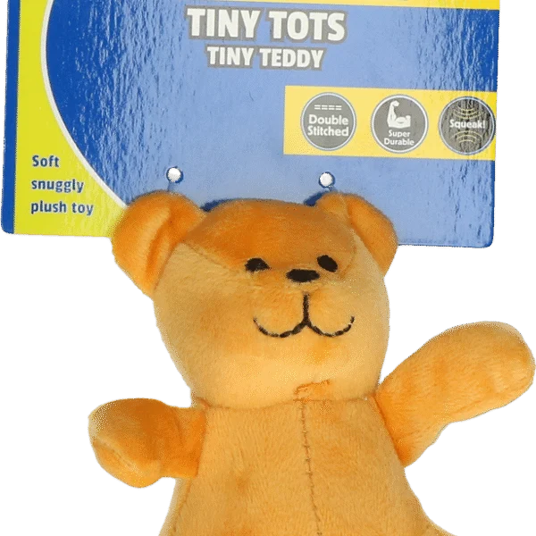 Pluszowa zabawka dla psa z piszczałką, brązowa, ok. 10 cm – Petsport Tiny Tots Teddy