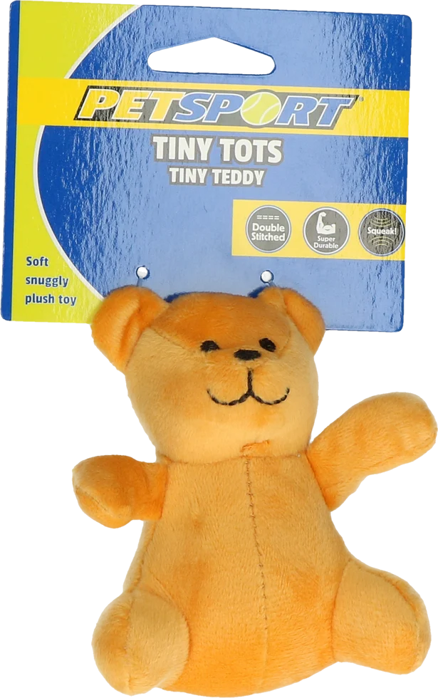 Pluszowa zabawka dla psa z piszczałką, brązowa, ok. 10 cm – Petsport Tiny Tots Teddy - obrazek 1