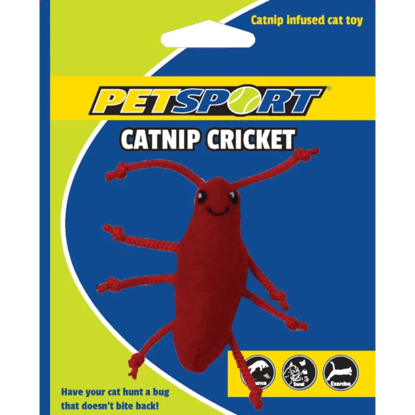 Zabawka świerszcz z kocimiętką i polarem, korpus 7 cm, czerwona – Petsport Catnip Cricket