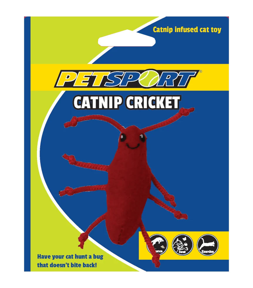 Zabawka świerszcz z kocimiętką i polarem, korpus 7 cm, czerwona – Petsport Catnip Cricket - obrazek 1