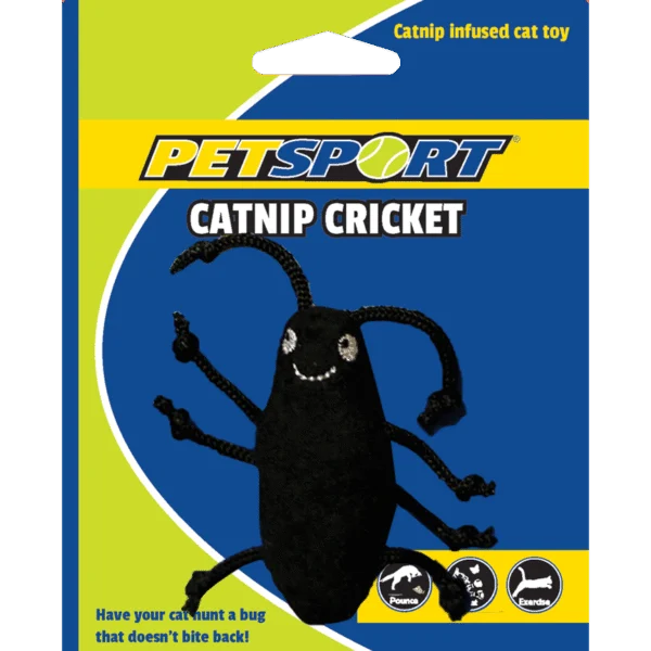Zabawka dla kota w kształcie świerszcza z kocimiętką i polarem, tułów 7 cm, czarna – Petsport Catnip Cricket