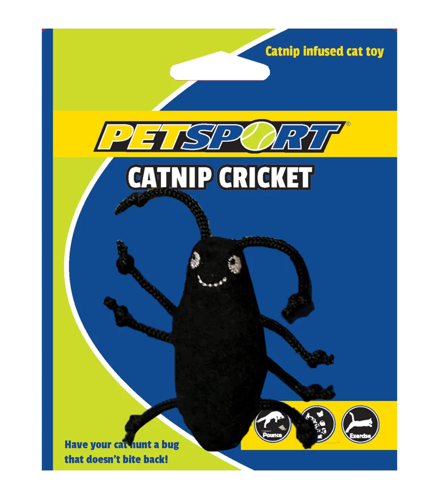 Zabawka dla kota w kształcie świerszcza z kocimiętką i polarem, tułów 7 cm, czarna – Petsport Catnip Cricket - obrazek 1