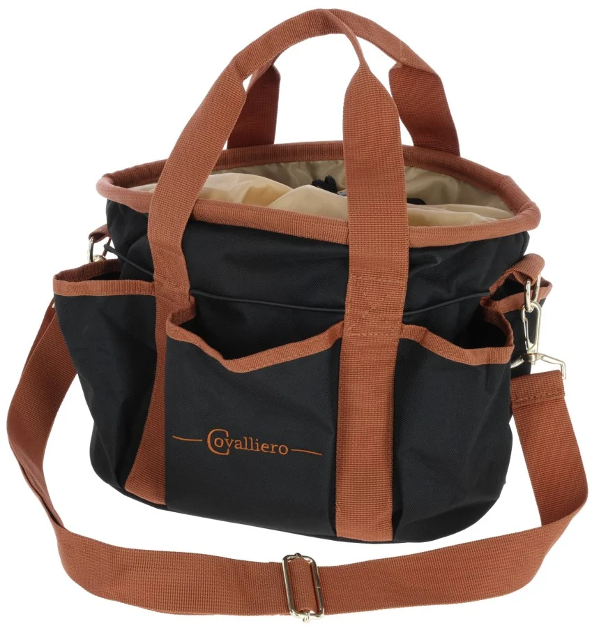 Torba na akcesoria do pielęgnacji z 6 kieszeniami zewnętrznymi i odpinanym paskiem na ramię, czarna, 28 x 20 x 22 cm – Covalliero Grooming Bag - obrazek 1