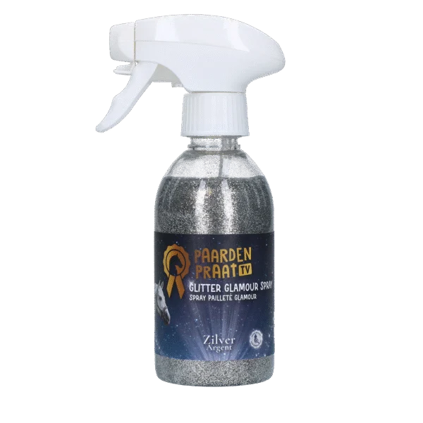 Brokatowy spray dla koni i kucyków, 250 ml – Paardenpraat TV Glitter Glamour Spray, srebrny