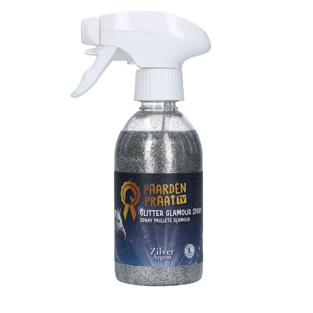 Brokatowy spray dla koni i kucyków, 250 ml – Paardenpraat TV Glitter Glamour Spray, srebrny - obrazek 1