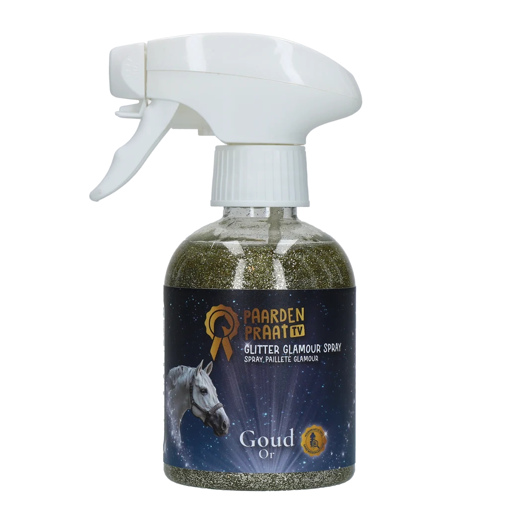 Brokatowy spray dla koni, złoty, 250 ml – Paardenpraat TV Glitter Glamour Spray - obrazek 1