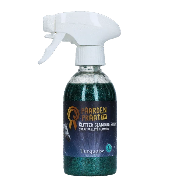 Brokatowy spray dla koni, turkusowy, 250 ml – Paardenpraat TV Glitter Glamour Spray