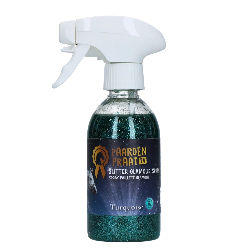 Brokatowy spray dla koni, turkusowy, 250 ml – Paardenpraat TV Glitter Glamour Spray - obrazek 1