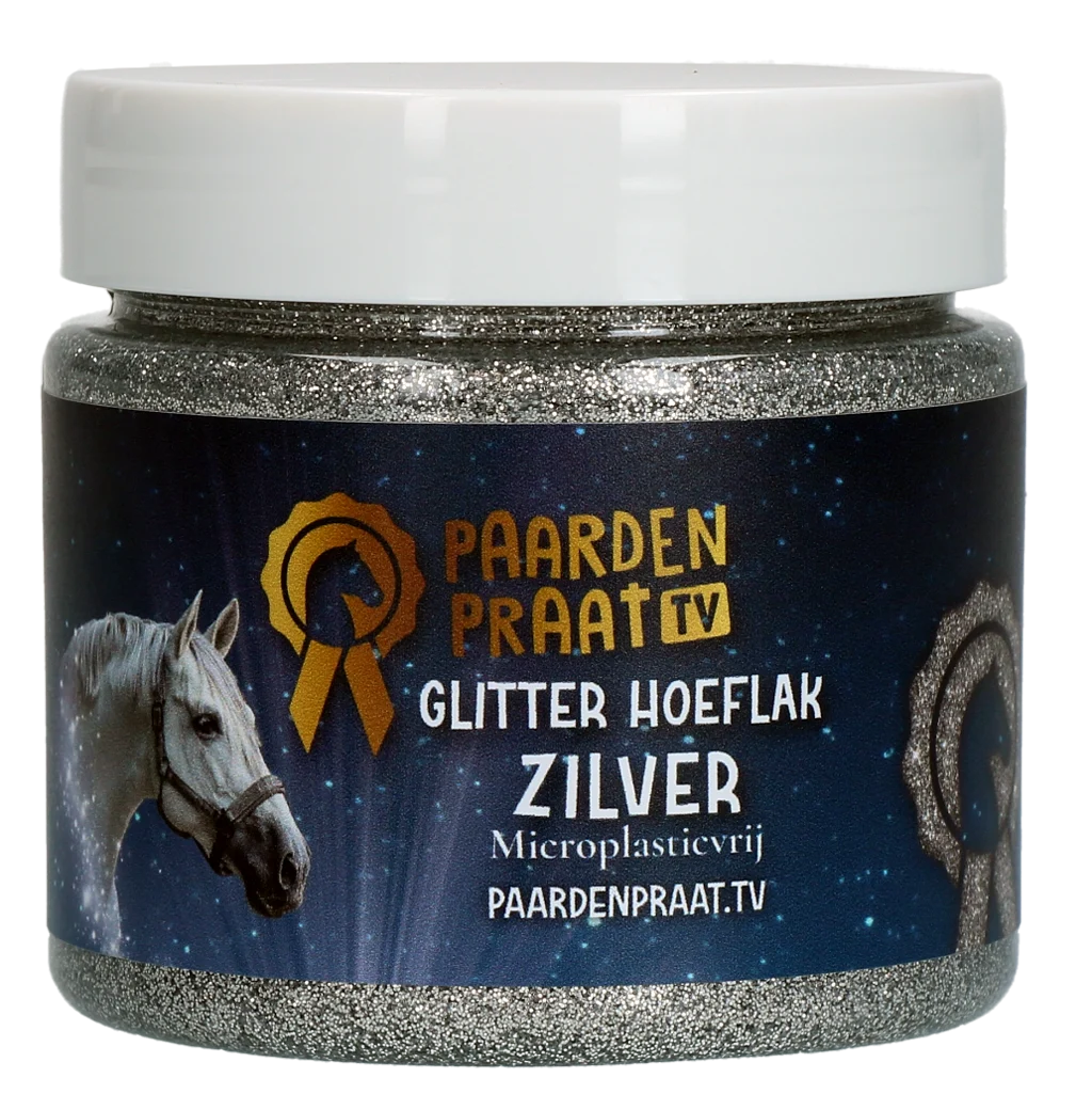 Brokatowy lakier do kopyt na bazie wody, srebrny – Paardenpraat TV Glitter Hoeflak - obrazek 1