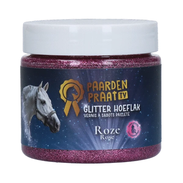 Lakier do kopyt z brokatem na bazie wody, różowy – Paardenpraat TV Glitter Hoeflak