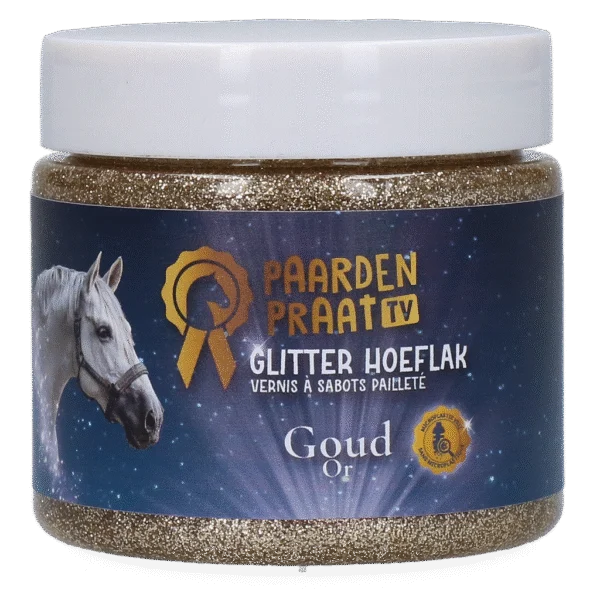 Lakier do kopyt z brokatem na bazie wody, złoty – Paardenpraat TV Glitter Hoeflak