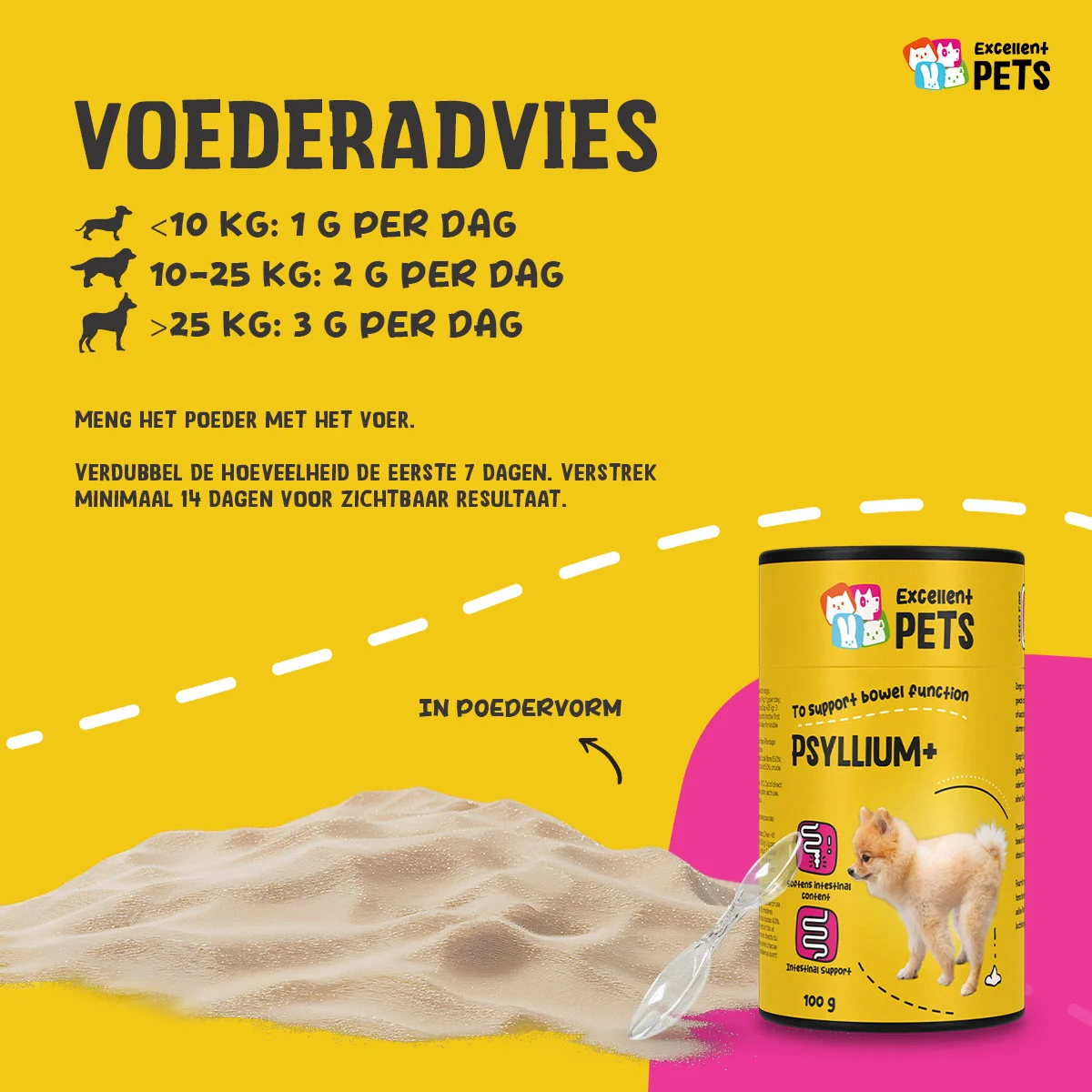 Łuski babki jajowatej dla psów w proszku, 100 g – Excellent Pets Dog Psyllium+ - obrazek 2