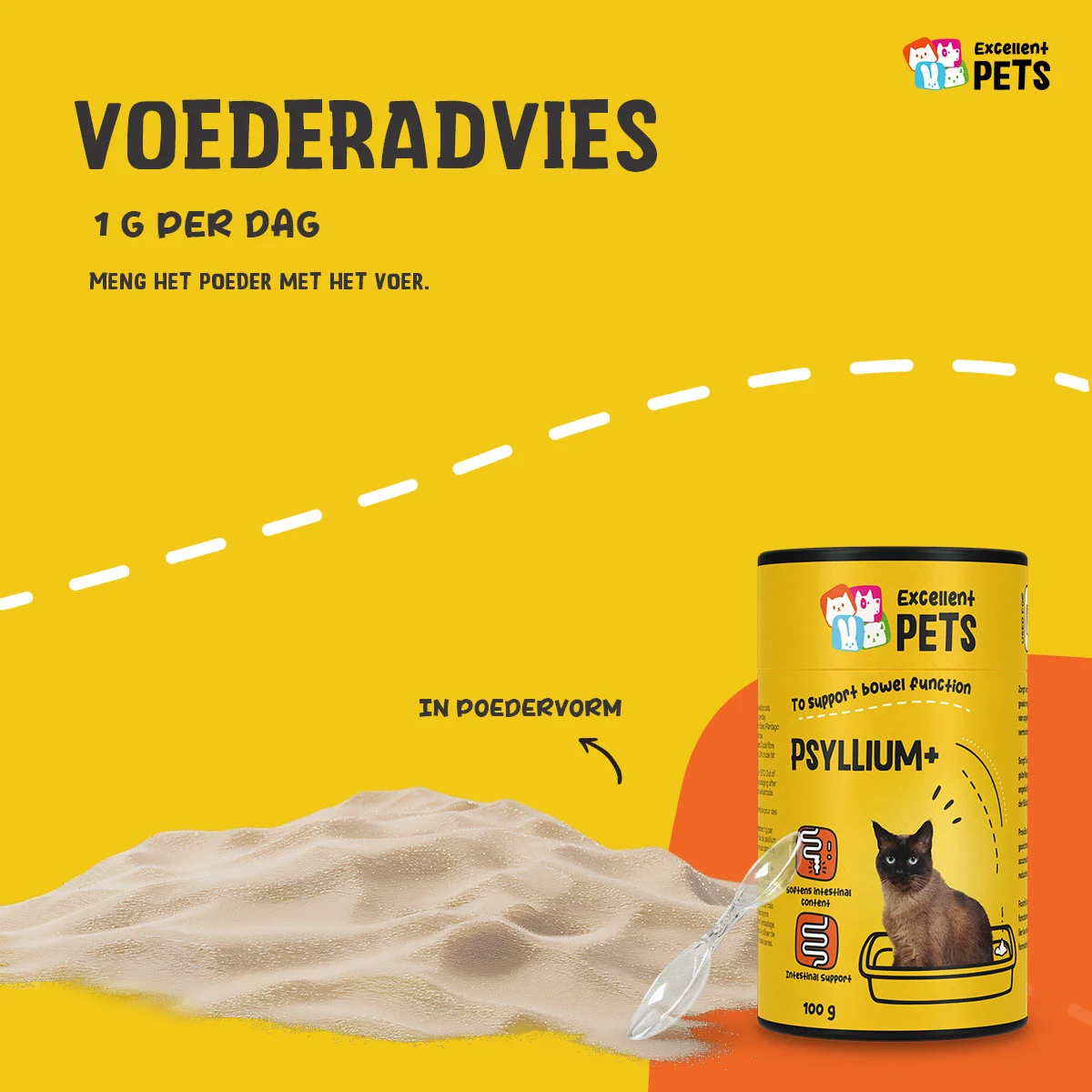 Psyllium w proszku dla kotów z mączką chleba świętojańskiego, 100 g – Excellent Pets Cat Psyllium+ - obrazek 2